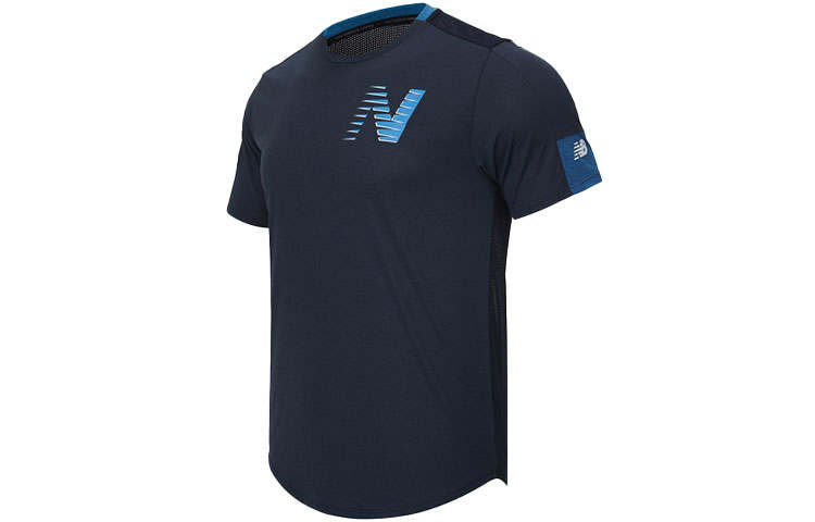 New Balance New Balance T Shirts Men's Blue Crew Neck Moderate Straight Fit