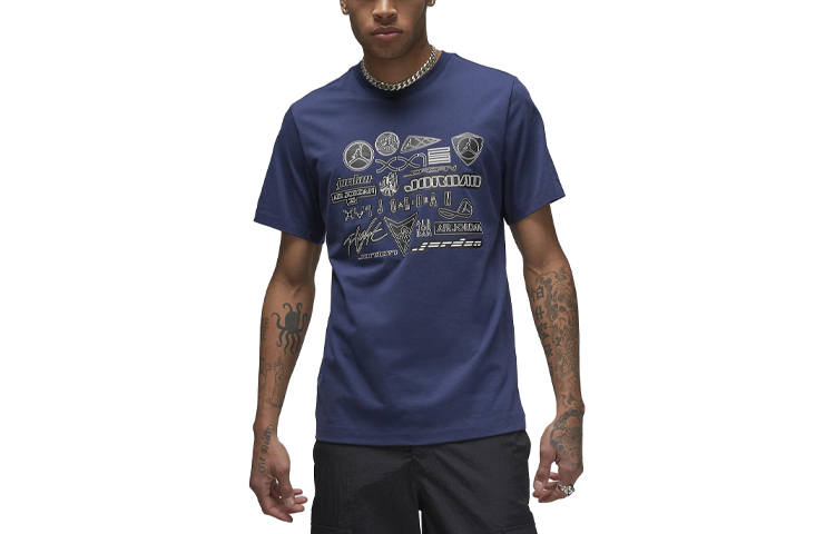 Jordan Jordan T Shirts Men's Midnight Marine Blue Crew Neck Moderate Straight Fit