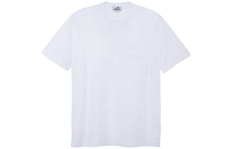HERMES T Shirts Men's White Crew Neck Moderate Straight Fit