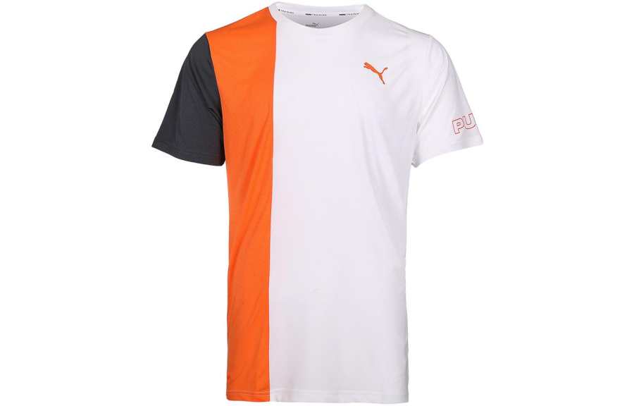 PUMA T Shirts Men's Orange Red Crew Neck Moderate Straight Fit