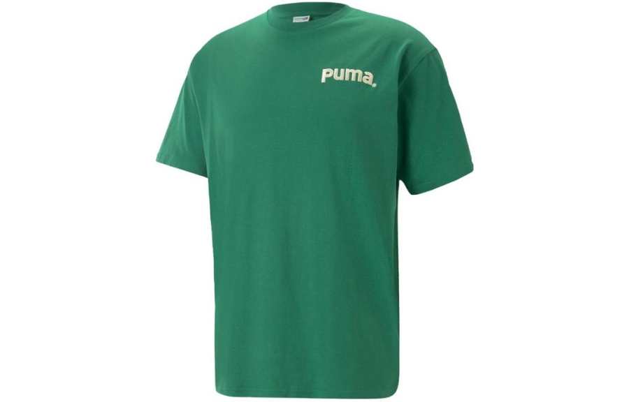 PUMA T Shirts Men's Dark Green Crew Neck Moderate Straight Fit