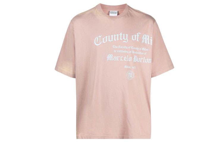 Marcelo Burlon T Shirts Men's Pink Crew Neck Moderate Straight Fit