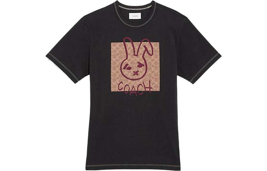 COACH T Shirts Men's Black Crew Neck Moderate Straight Fit