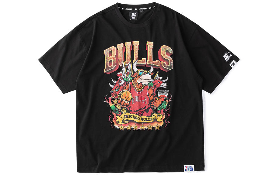 STARTER STARTER x NBA Drop Shoulder Sleeve T Shirt Unisex Black