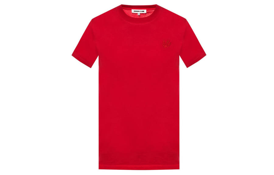 McQ Alexander McQueen T Shirts Men's Red Crew Neck Moderate Straight Fit