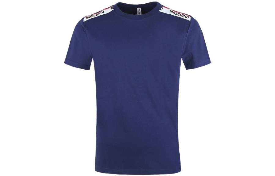 MOSCHINO T Shirts Men's Dark Blue Crew Neck Moderate Straight Fit
