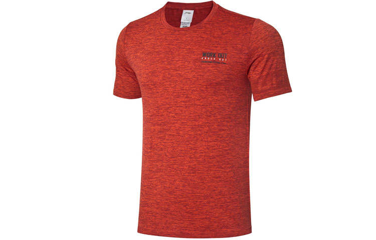 Li-Ning Li Ning T Shirts Men's Red Crew Neck Moderate Straight Fit