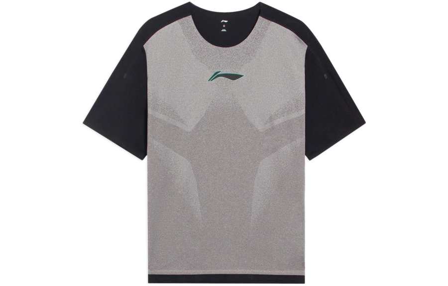 Li-Ning Li Ning Sports Basketball Collection T Shirts Men's Gray Heather Black Crew Neck Moderate Straight Fit