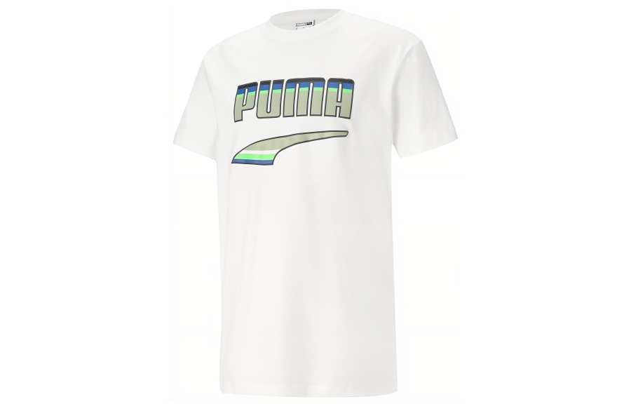 PUMA T Shirts Men's White Crew Neck Moderate Straight Fit