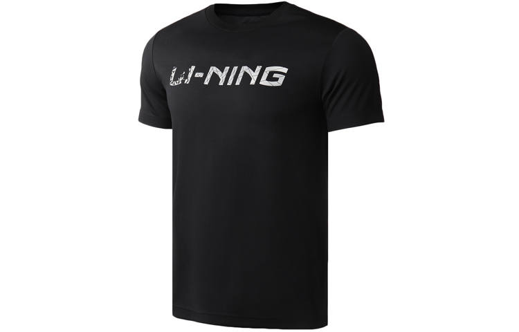 Li-Ning Li Ning T Shirts Men's Black Crew Neck Moderate Straight Fit