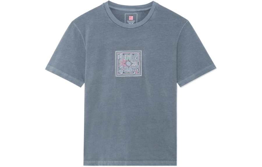 Li-Ning Li Ning T Shirts Unisex Gray Crew Neck Moderate Straight Fit