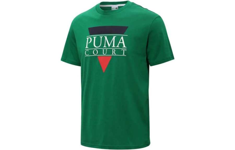 PUMA T Shirts Men's Green Crew Neck Moderate Straight Fit