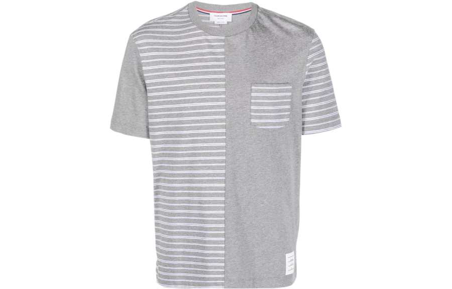 THOM BROWNE T Shirts Men's Gray Crew Neck Moderate Straight Fit