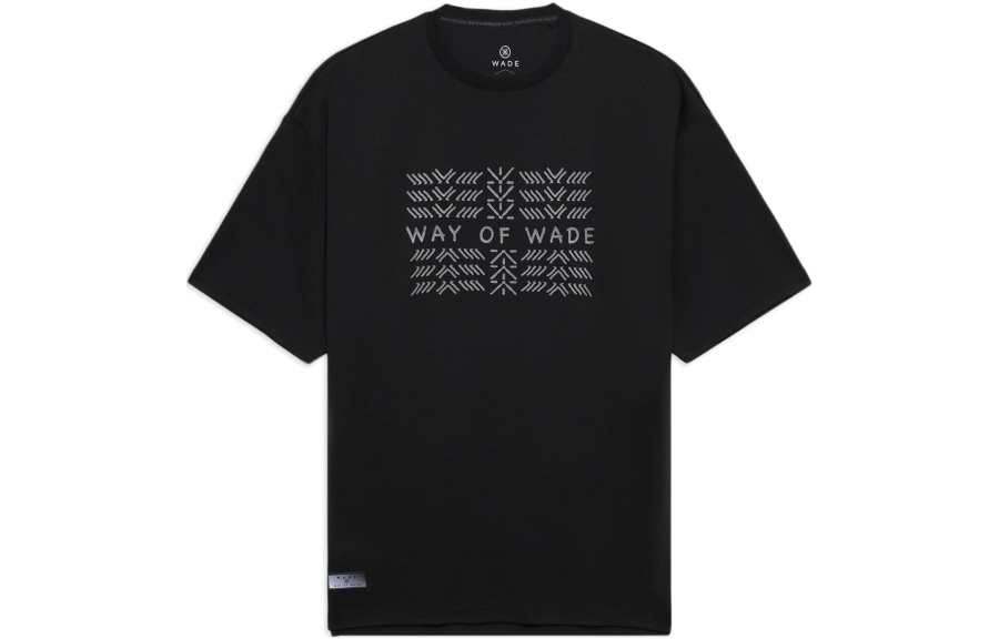 Li-Ning Li Ning T Shirts Unisex Black Crew Neck Moderate Straight Fit