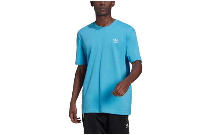 Adidas Adidas T Shirts Men's Sky Blue Crew Neck Moderate Straight Fit