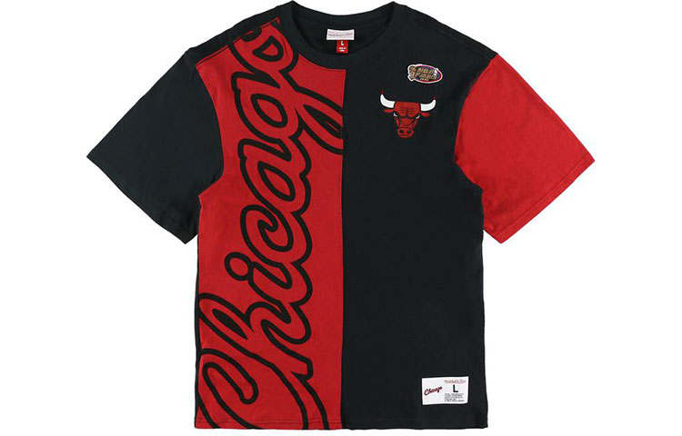 Mitchell Ness T Shirts Men's Black Red Crew Neck Moderate Straight Fit