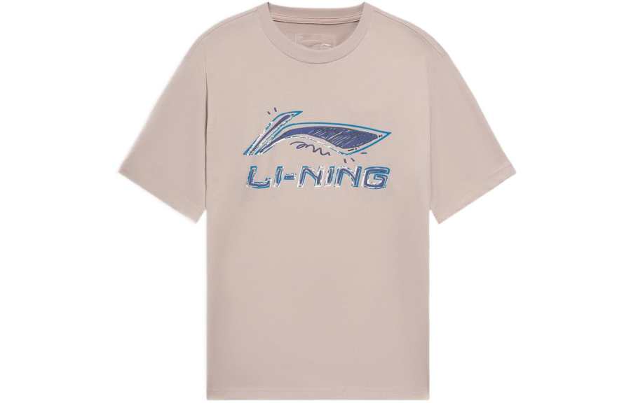 Li-Ning Li Ning Sports Life Collection T Shirts Men's Light White Purple Crew Neck Moderate Straight Fit