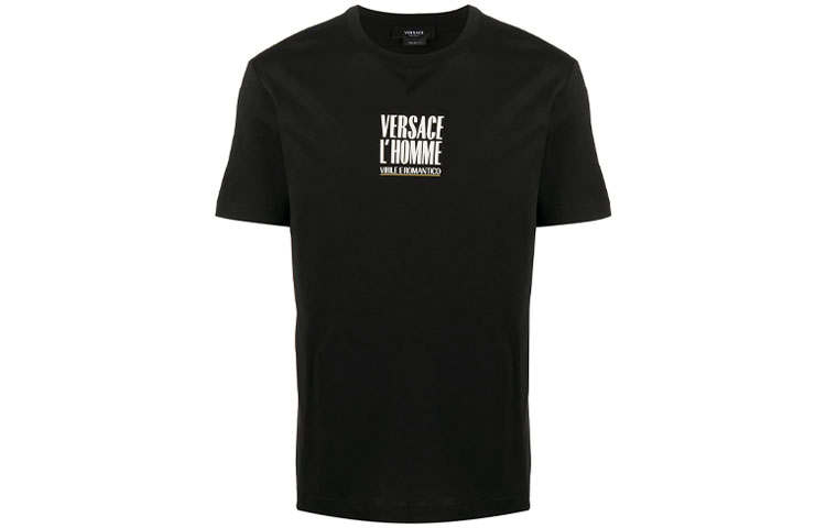 VERSACE T Shirts Men's Black Crew Neck Moderate Straight Fit