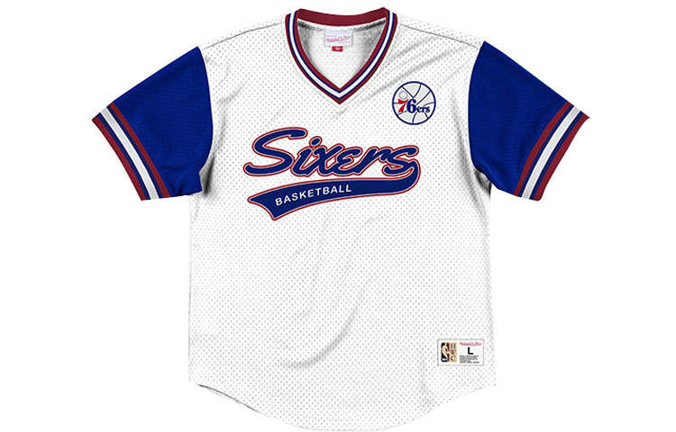 Mitchell Ness T Shirts Unisex White V Neck Moderate Straight Fit