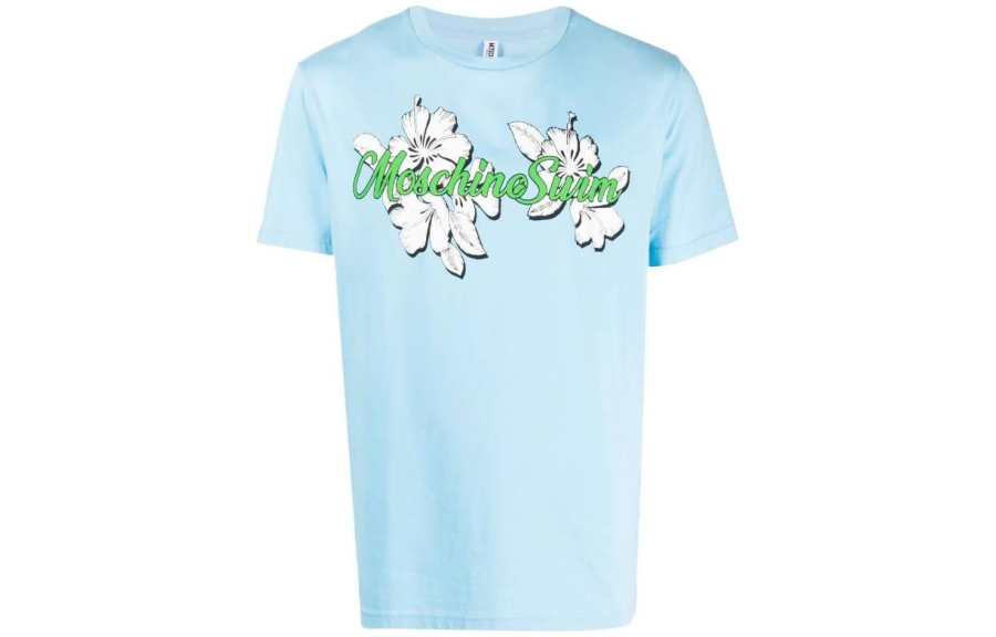 MOSCHINO T Shirts Men's Sky Blue Crew Neck Moderate