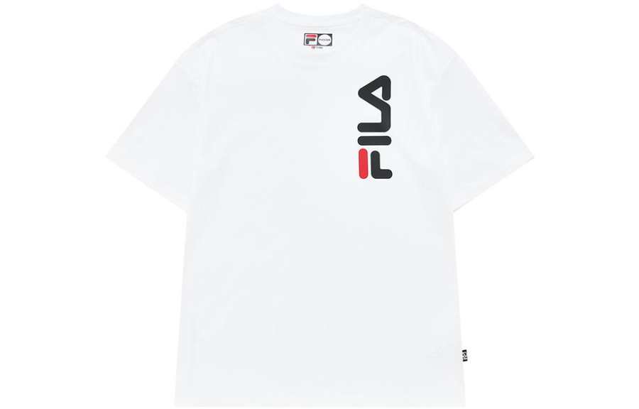 FILA FUSION T Shirts Unisex White Crew Neck Moderate Straight Fit