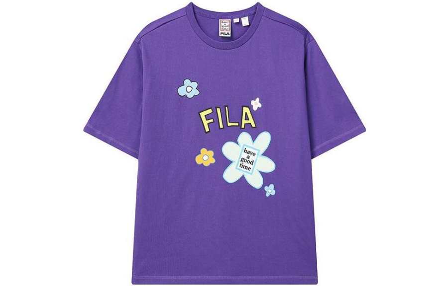 FILA X HAGT T Shirts Unisex Purple Crew Neck Moderate Straight Fit