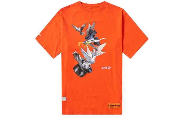 HERON PRESTON T Shirts Men's Orange Crew Neck Moderate Straight Fit