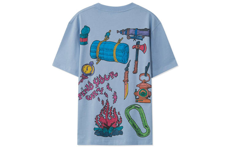 Li-Ning Li Ning X Chinatown Market Sports Fashion Collection T Shirts Men's Light Blue Crew Neck Moderate Straight Fit