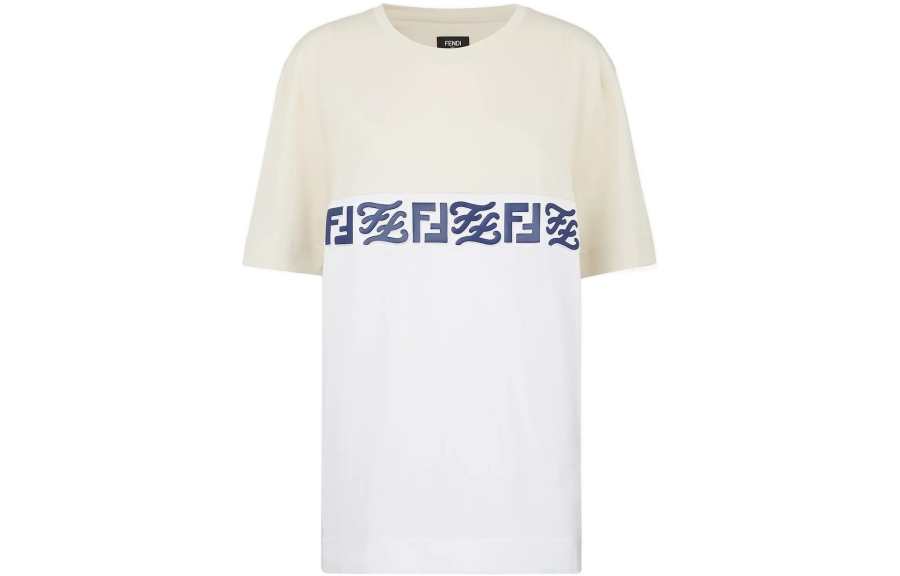 FENDI T Shirts Men's White Crew Neck Moderate Straight Fit