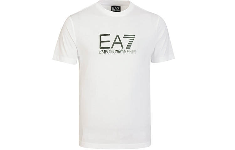 EMPORIO ARMANI EA7 T Shirts Men's White Crew Neck Moderate Straight Fit