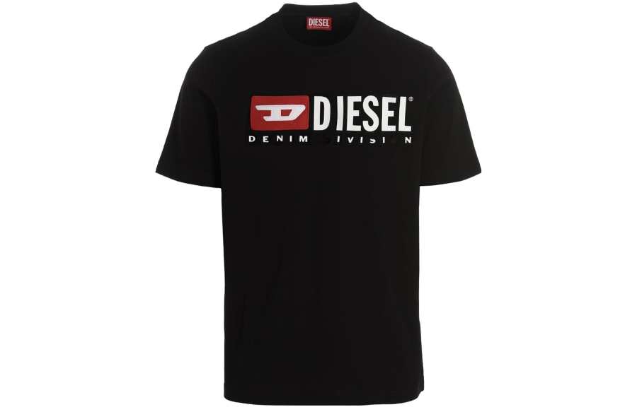 DIESEL T Shirts Men's Black Crew Neck Moderate Straight Fit