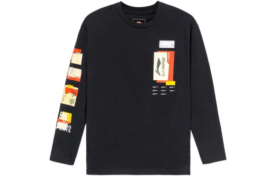 Li-Ning Li Ning T Shirts Men's Black Crew Neck Moderate Straight Fit