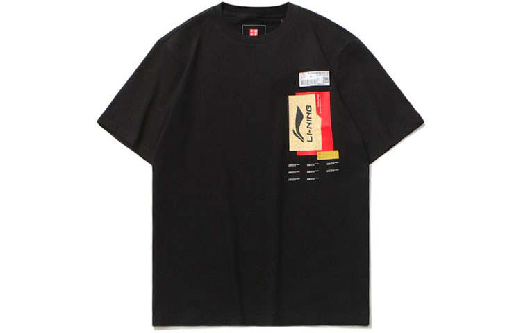 Li-Ning Li Ning T Shirts Unisex Black Crew Neck Moderate
