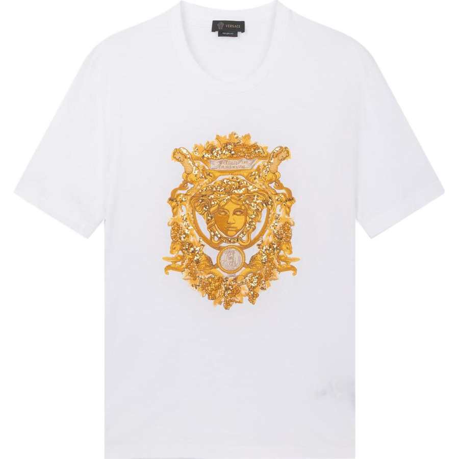 VERSACE T Shirts Men's White Crew Neck Moderate Straight Fit