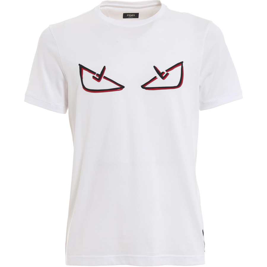 FENDI T Shirts Men's White Crew Neck Moderate Straight Fit