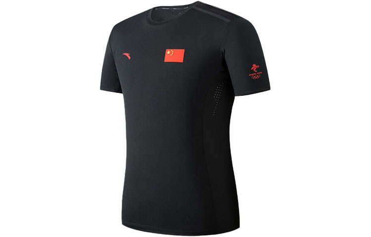 ANTA T Shirts Men's Black Crew Neck Moderate Straight Fit