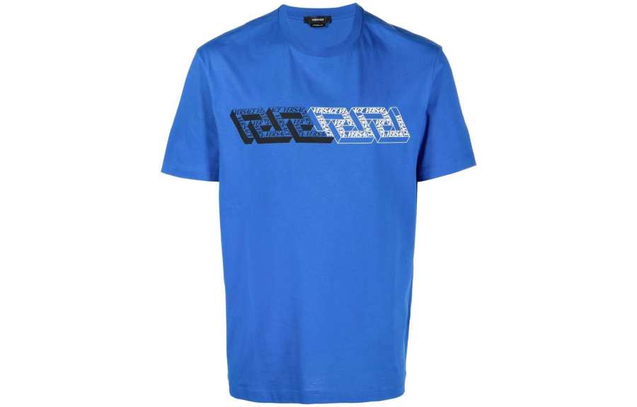 VERSACE T Shirts Men's Blue Crew Neck Moderate Straight Fit