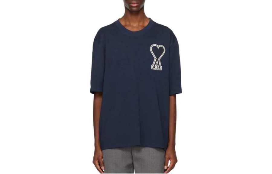 AMIPARIS T Shirts Men's Navy Crew Neck Moderate Straight Fit