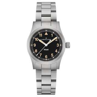 HAMILTON Khaki Field Quartz Movement Unisex Watch 33mm Black Dial Stainless Steel Watchband