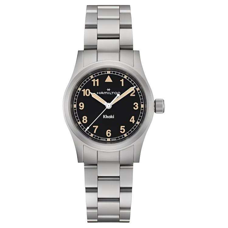 HAMILTON Khaki Field Quartz Movement Unisex Watch 33mm Black Dial Stainless Steel Watchband