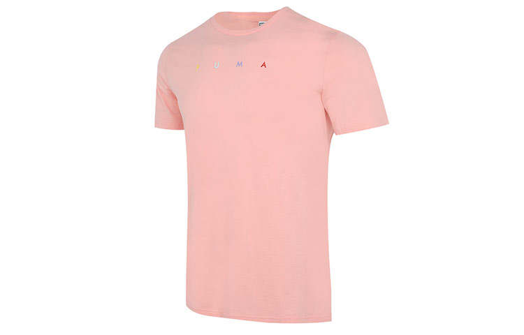 PUMA T Shirts Unisex Peach Pink Crew Neck Moderate Straight Fit