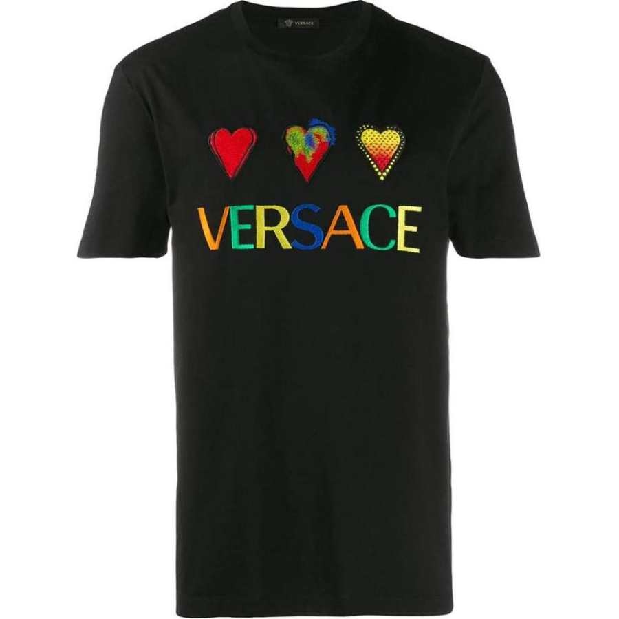 VERSACE T Shirts Men's Black Crew Neck Moderate Straight Fit