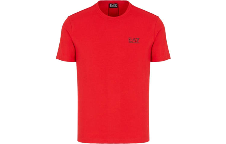 EMPORIO ARMANI EA7 T Shirts Men's Red Crew Neck Moderate Straight Fit