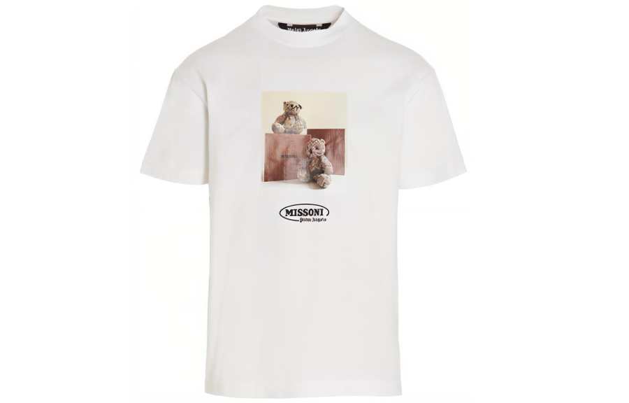 PALM ANGELS X MISSONI T Shirts Men's White Crew Neck Moderate Straight Fit