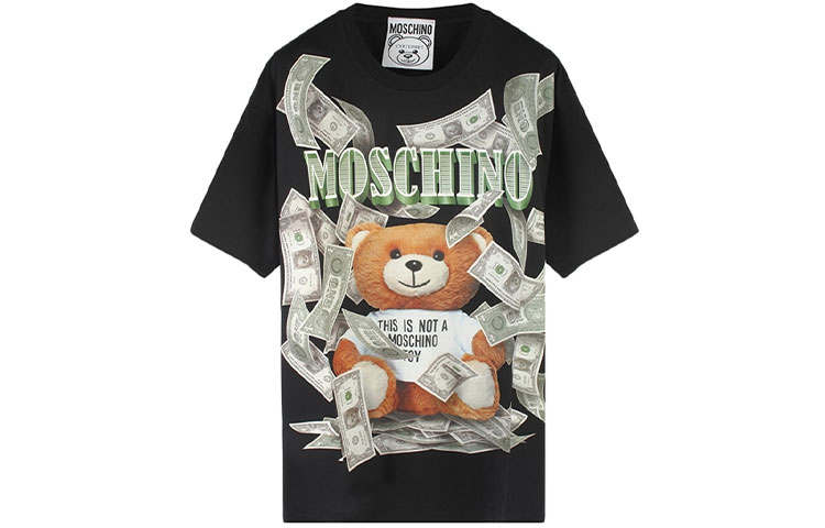 MOSCHINO T Shirts Unisex Black Crew Neck Moderate Straight Fit