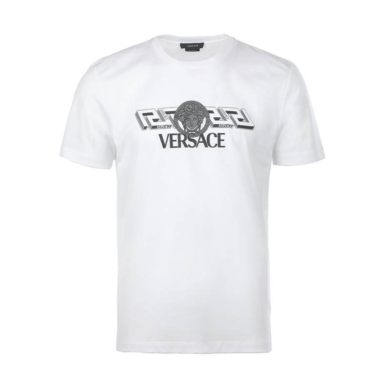 VERSACE T Shirts Men's White Crew Neck Moderate Straight Fit