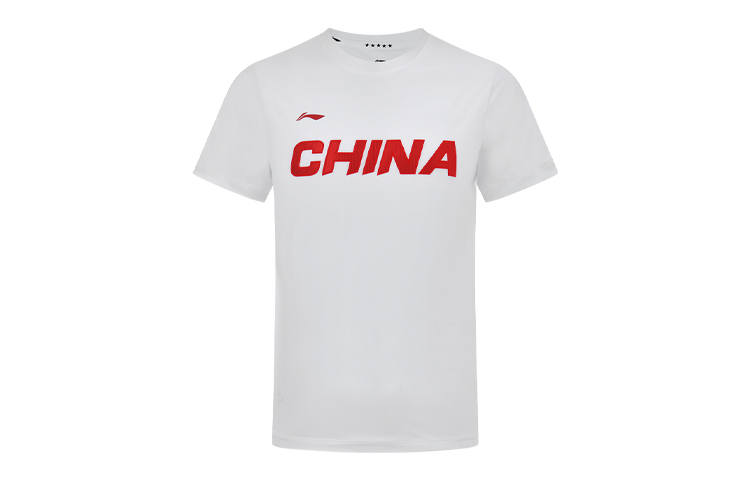 Li-Ning Li Ning T Shirts Men's White Crew Neck Moderate Straight Fit