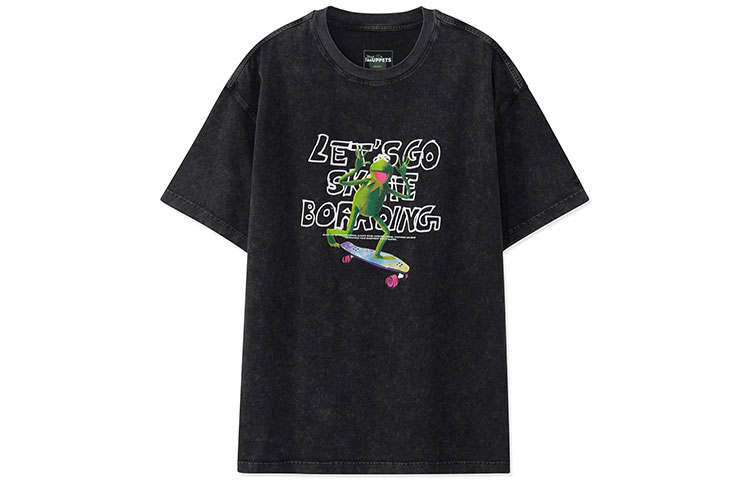 Li-Ning Li Ning X Disney T Shirts Men's Black Crew Neck Moderate Straight Fit