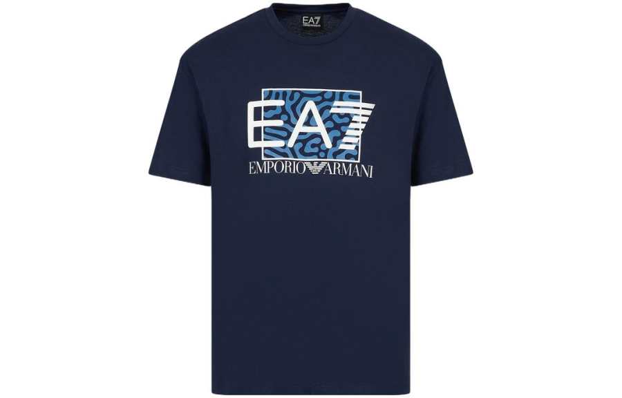 EMPORIO ARMANI EA7 T Shirts Men's Navy Crew Neck Moderate Straight Fit