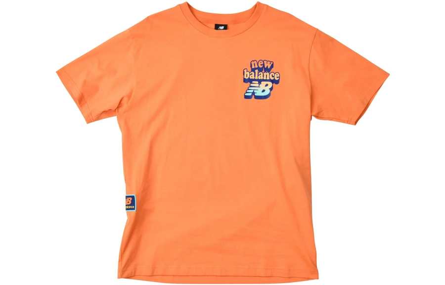 New Balance New Balance T Shirts Men's Orange Crew Neck Moderate Straight Fit